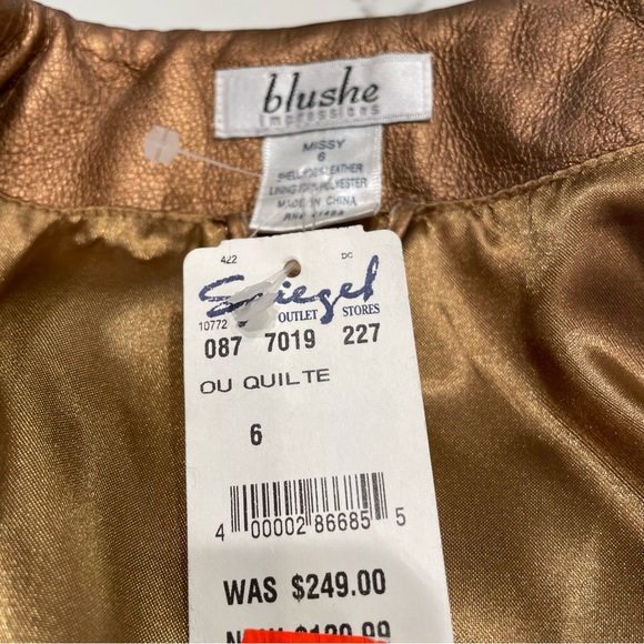 NEW Vintage 80s 90s Blushe Impressions Gold Quilted Leather Zipper Jacket w/belt - Picture 12 of 14